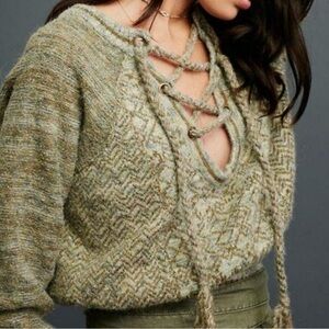Free People Hoops and Hollas Sweater Top XS Green